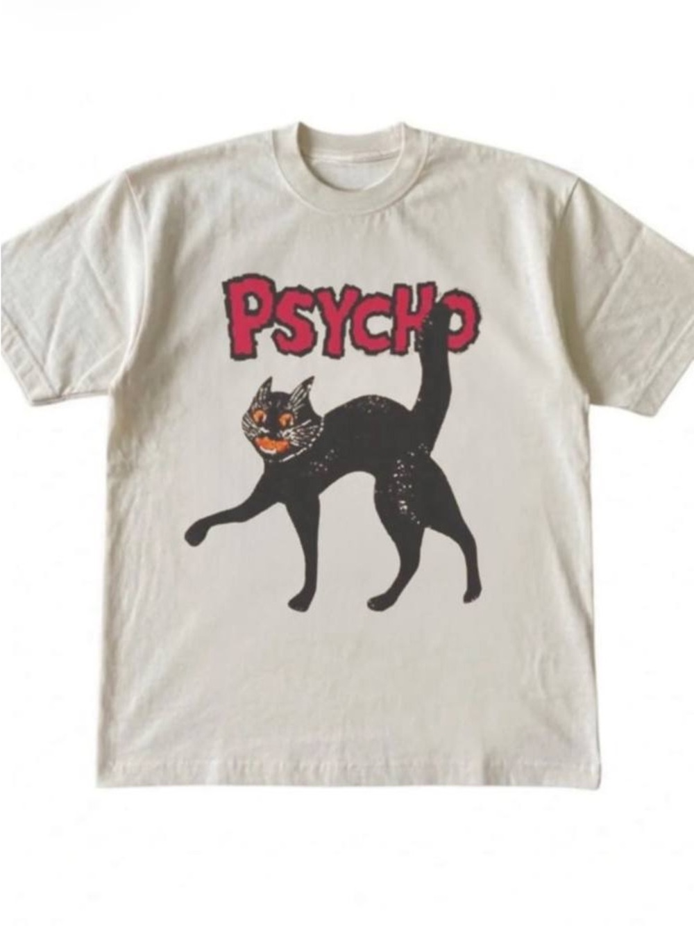 PSYCHO Black Cat Graphic Cat T-Shirt - White